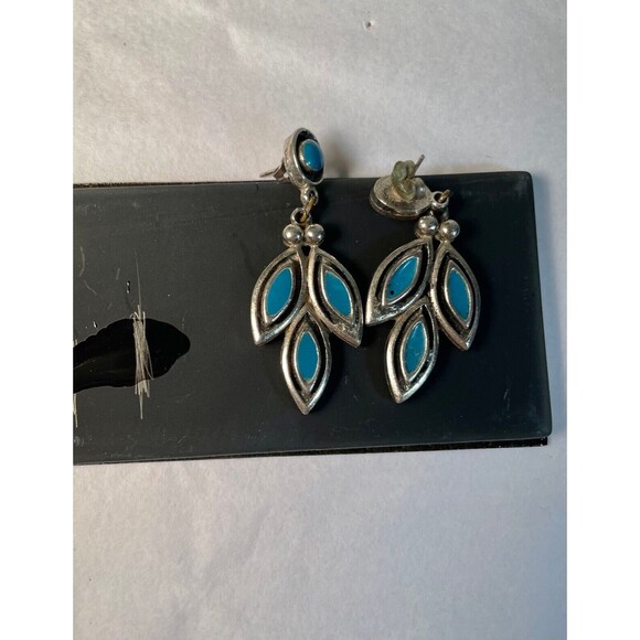 Vintage 1960s St. Labre Indian School Silver & Turquoise Pierced Earrings READ - Picture 6 of 6